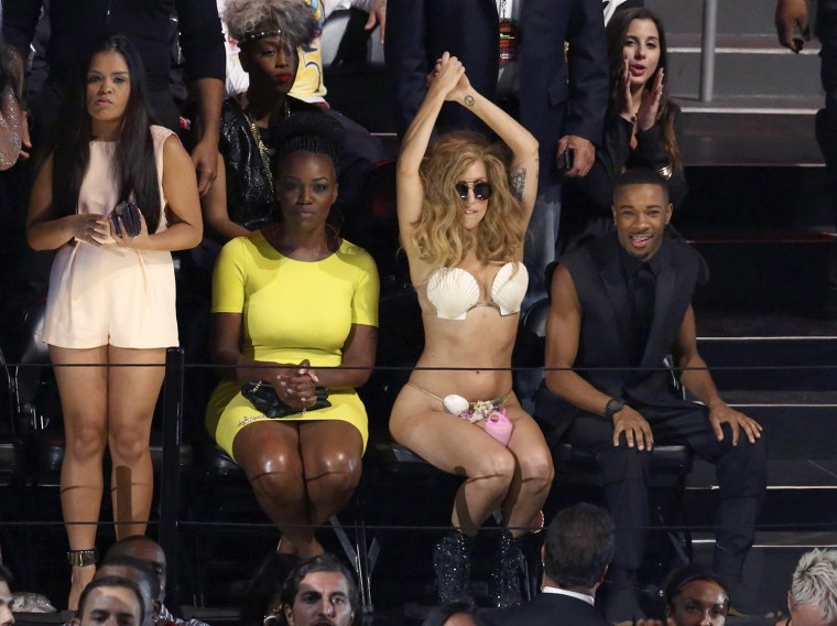 Image: Lady Gaga dances to Justin Timberlake's performance during the 2013 MTV Video Music Awards in New York